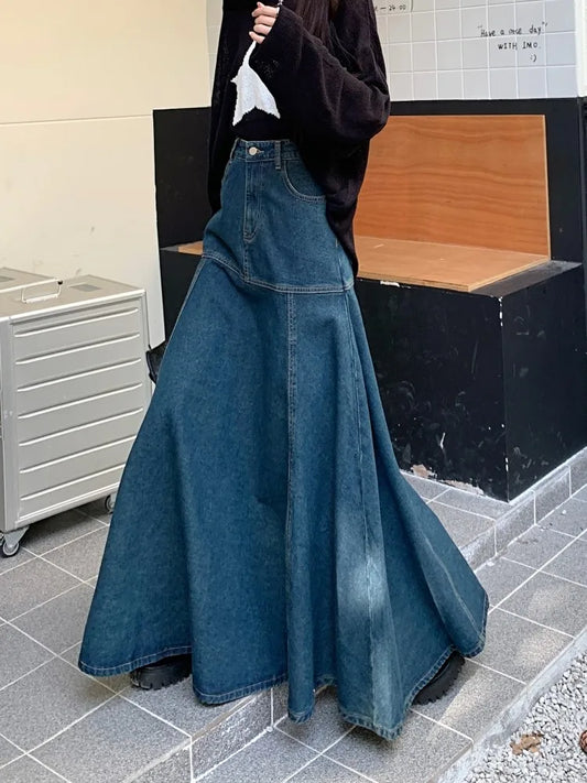 IPUTAI GUUZYUVIZ Long High Waist Versatile Fishtail Denim Skirt Woman